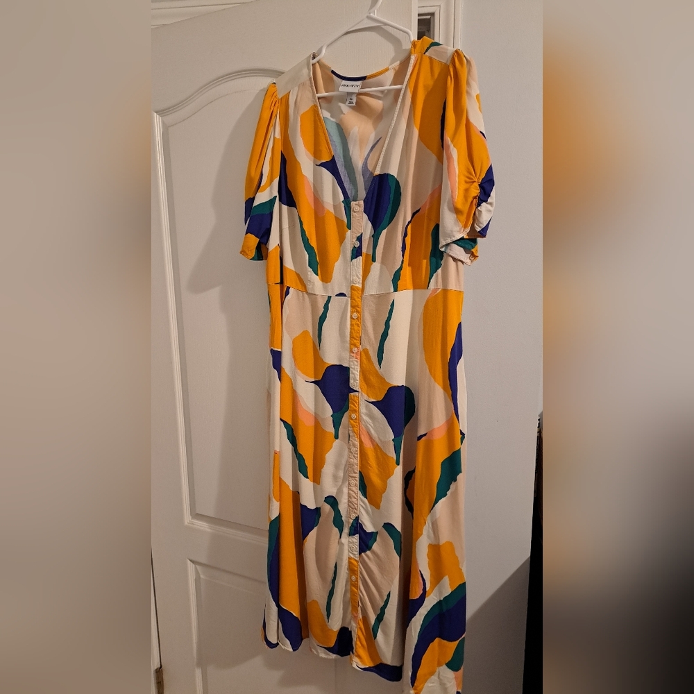 Ava & Viv Colorful Abstract Midi/Maxi Dress 2X